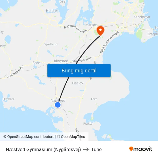 Næstved Gymnasium (Nygårdsvej) to Tune map