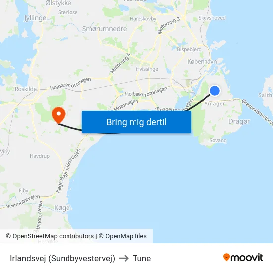 Irlandsvej (Sundbyvestervej) to Tune map