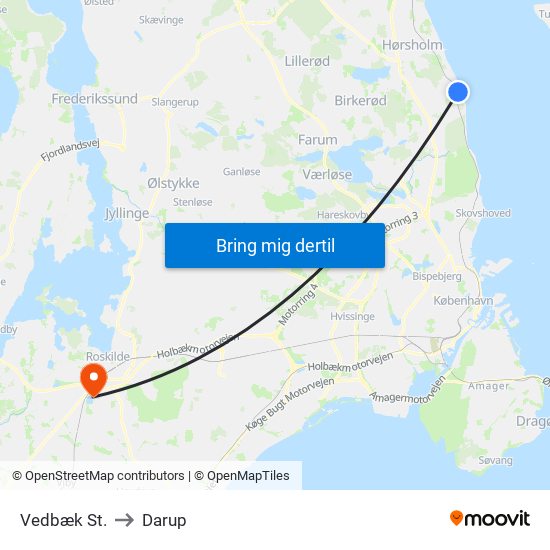 Vedbæk St. to Darup map