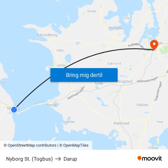 Nyborg St. (Togbus) to Darup map