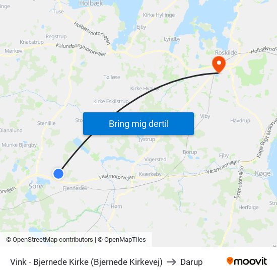Vink - Bjernede Kirke (Bjernede Kirkevej) to Darup map