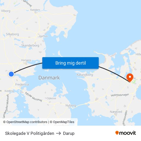 Skolegade V Politigården to Darup map