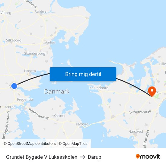 Grundet Bygade V Lukasskolen to Darup map