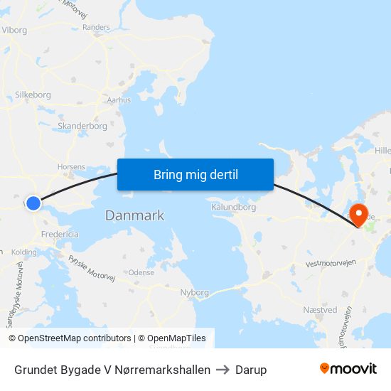 Grundet Bygade V Nørremarkshallen to Darup map