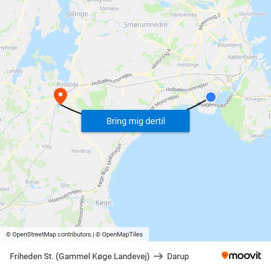Friheden St. (Gammel Køge Landevej) to Darup map