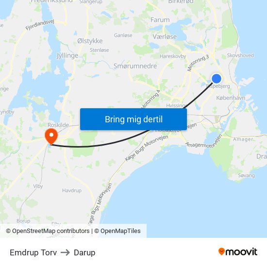 Emdrup Torv to Darup map
