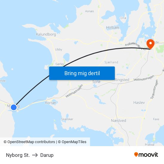Nyborg St. to Darup map