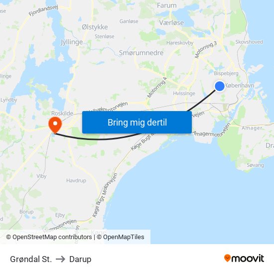 Grøndal St. to Darup map