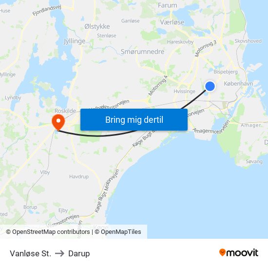 Vanløse St. to Darup map