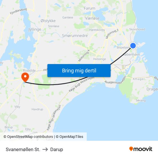 Svanemøllen St. to Darup map