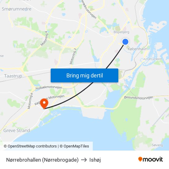 Nørrebrohallen (Nørrebrogade) to Ishøj map