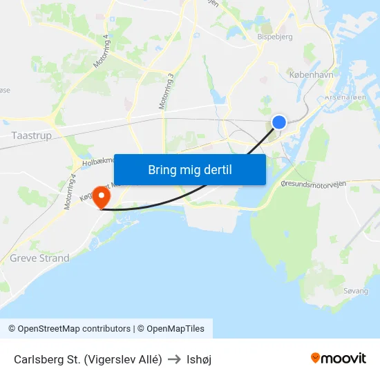 Carlsberg St. (Vigerslev Allé) to Ishøj map
