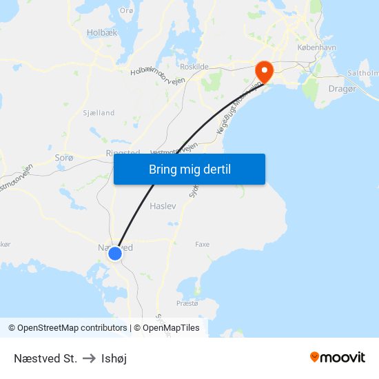 Næstved St. to Ishøj map