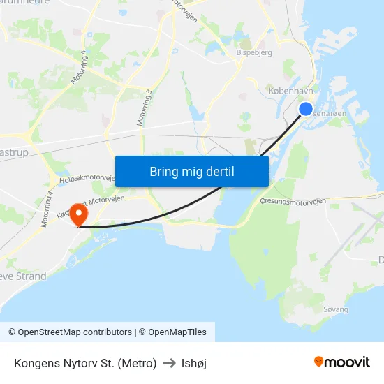 Kongens Nytorv St. (Metro) to Ishøj map