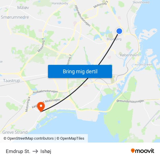 Emdrup St. to Ishøj map