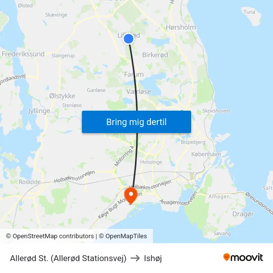 Allerød St. (Allerød Stationsvej) to Ishøj map