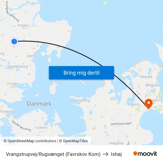 Vrangstrupvej/Rugvænget (Favrskov Kom) to Ishøj map