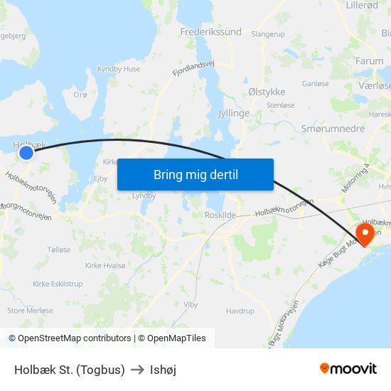 Holbæk St. (Togbus) to Ishøj map