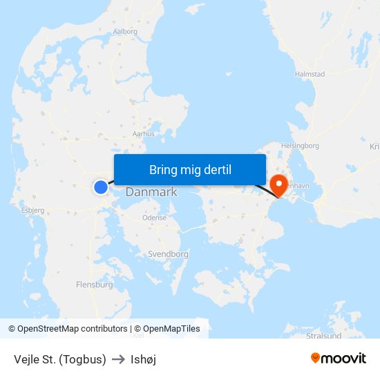 Vejle St. (Togbus) to Ishøj map