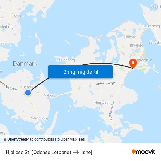 Hjallese St. (Odense Letbane) to Ishøj map
