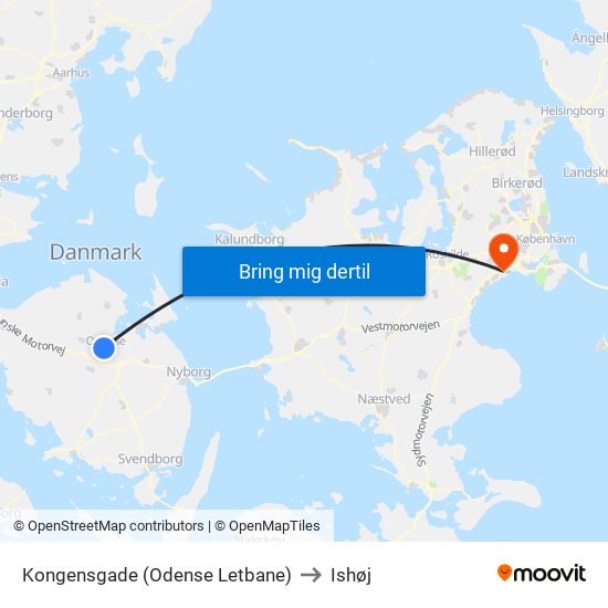 Kongensgade (Odense Letbane) to Ishøj map