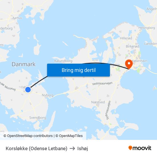 Korsløkke (Odense Letbane) to Ishøj map
