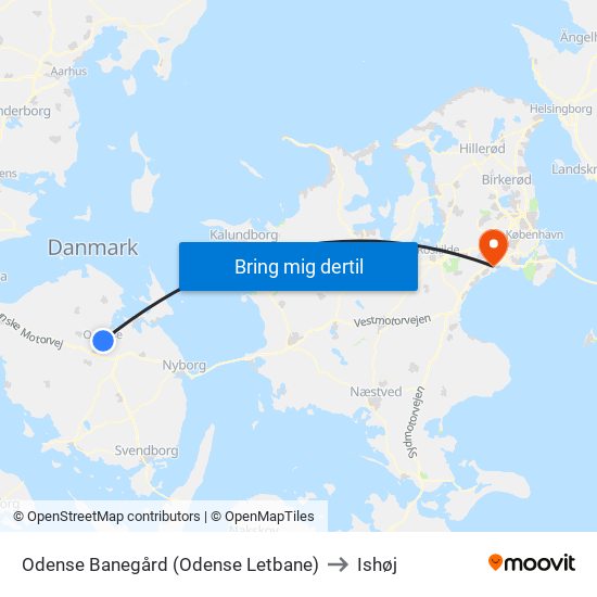 Odense Banegård (Odense Letbane) to Ishøj map