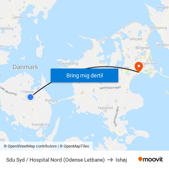Sdu Syd / Hospital Nord (Odense Letbane) to Ishøj map