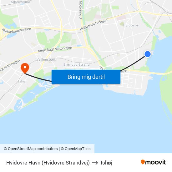 Hvidovre Havn (Hvidovre Strandvej) to Ishøj map