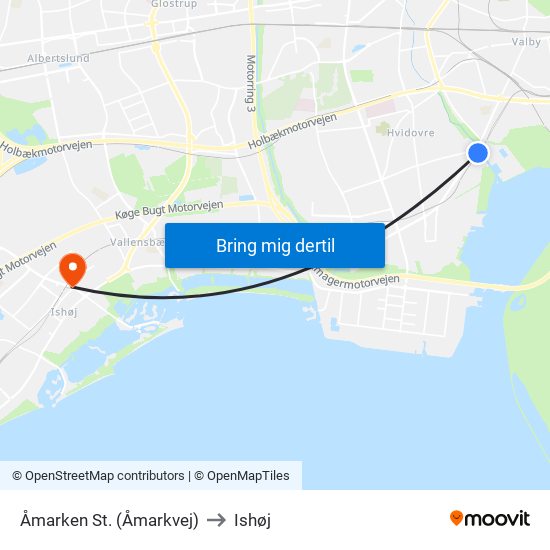 Åmarken St. (Åmarkvej) to Ishøj map
