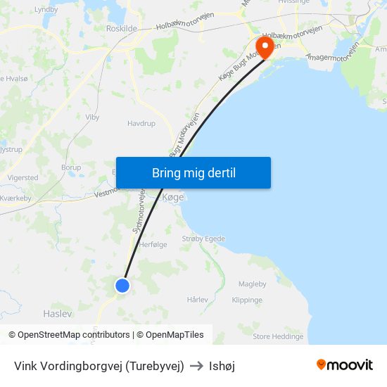 Vink Vordingborgvej (Turebyvej) to Ishøj map