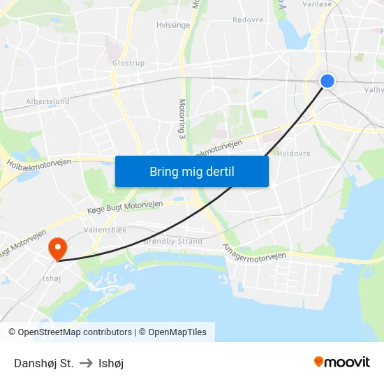 Danshøj St. to Ishøj map