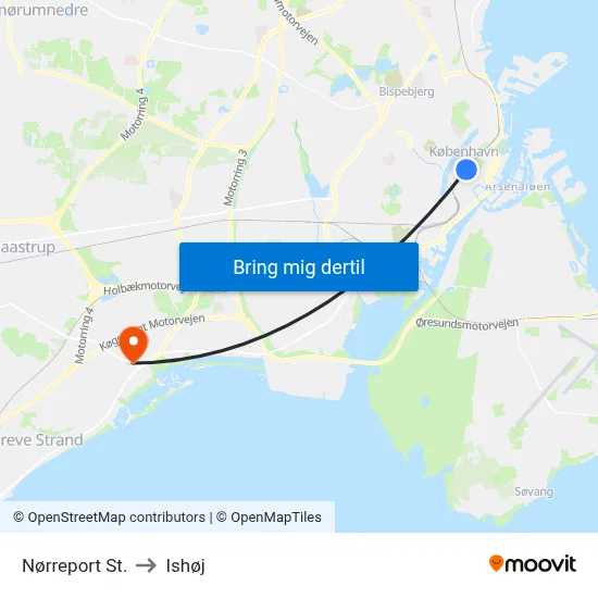 Nørreport St. to Ishøj map