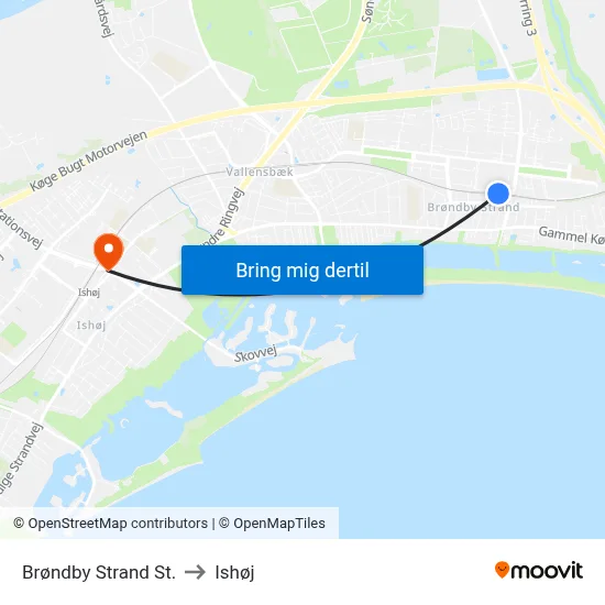 Brøndby Strand St. to Ishøj map
