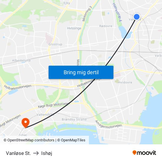Vanløse St. to Ishøj map