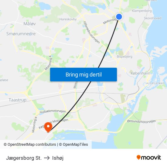 Jægersborg St. to Ishøj map
