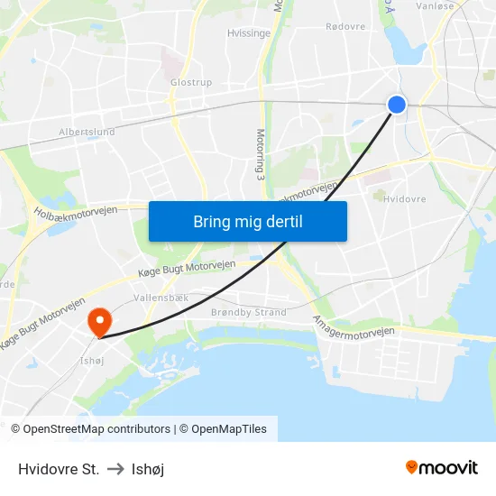 Hvidovre St. to Ishøj map