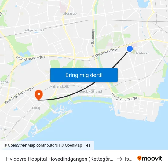 Hvidovre Hospital Hovedindgangen (Kettegård Allé) to Ishøj map