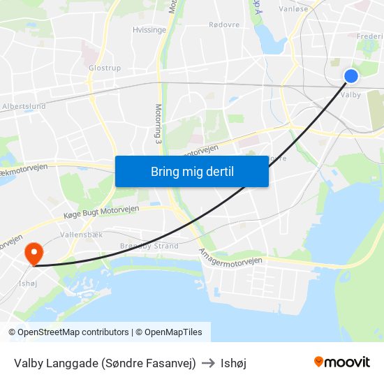 Valby Langgade (Søndre Fasanvej) to Ishøj map