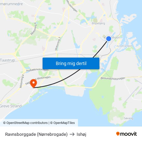 Ravnsborggade (Nørrebrogade) to Ishøj map