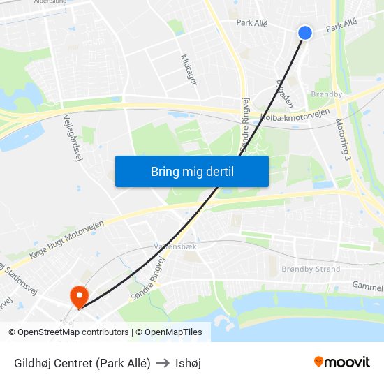 Gildhøj Centret (Park Allé) to Ishøj map