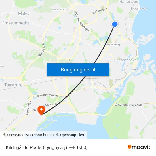 Kildegårds Plads (Lyngbyvej) to Ishøj map