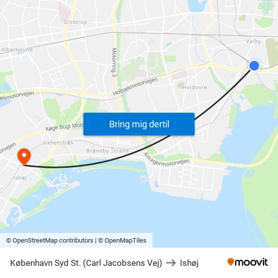 København Syd St. (Carl Jacobsens Vej) to Ishøj map