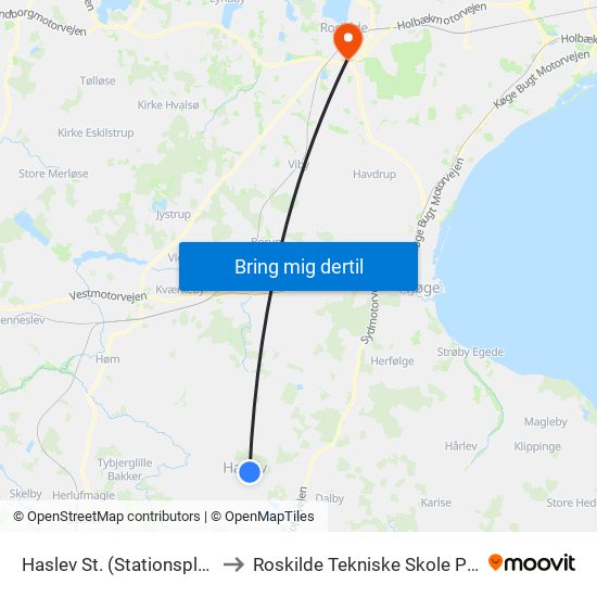 Haslev St. (Stationspladsen) to Roskilde Tekniske Skole Pulsen 8 map