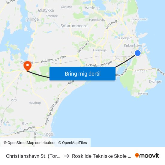 Christianshavn St. (Torvegade) to Roskilde Tekniske Skole Pulsen 8 map