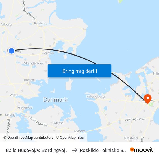 Balle Husevej/Ø.Bordingvej (Silkeborg Kom) to Roskilde Tekniske Skole Pulsen 8 map