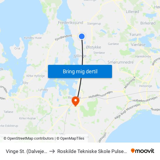 Vinge St. (Dalvejen) to Roskilde Tekniske Skole Pulsen 8 map