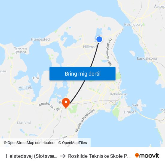 Helstedsvej (Slotsvænget) to Roskilde Tekniske Skole Pulsen 8 map