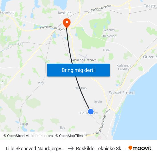 Lille Skensved Naurbjergvej (Egedesvej) to Roskilde Tekniske Skole Pulsen 8 map