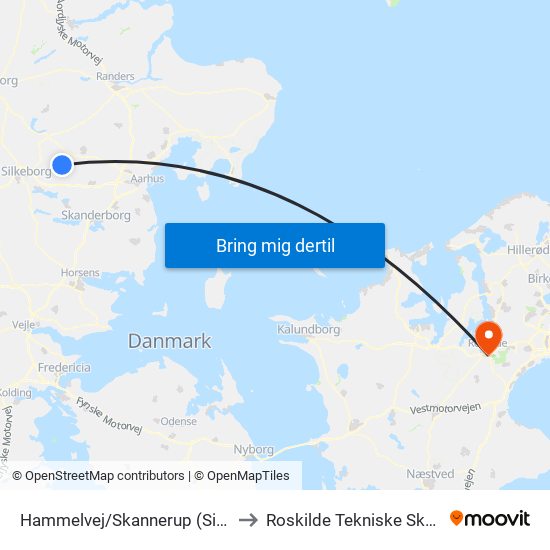 Hammelvej/Skannerup (Silkeborg Kom) to Roskilde Tekniske Skole Pulsen 8 map